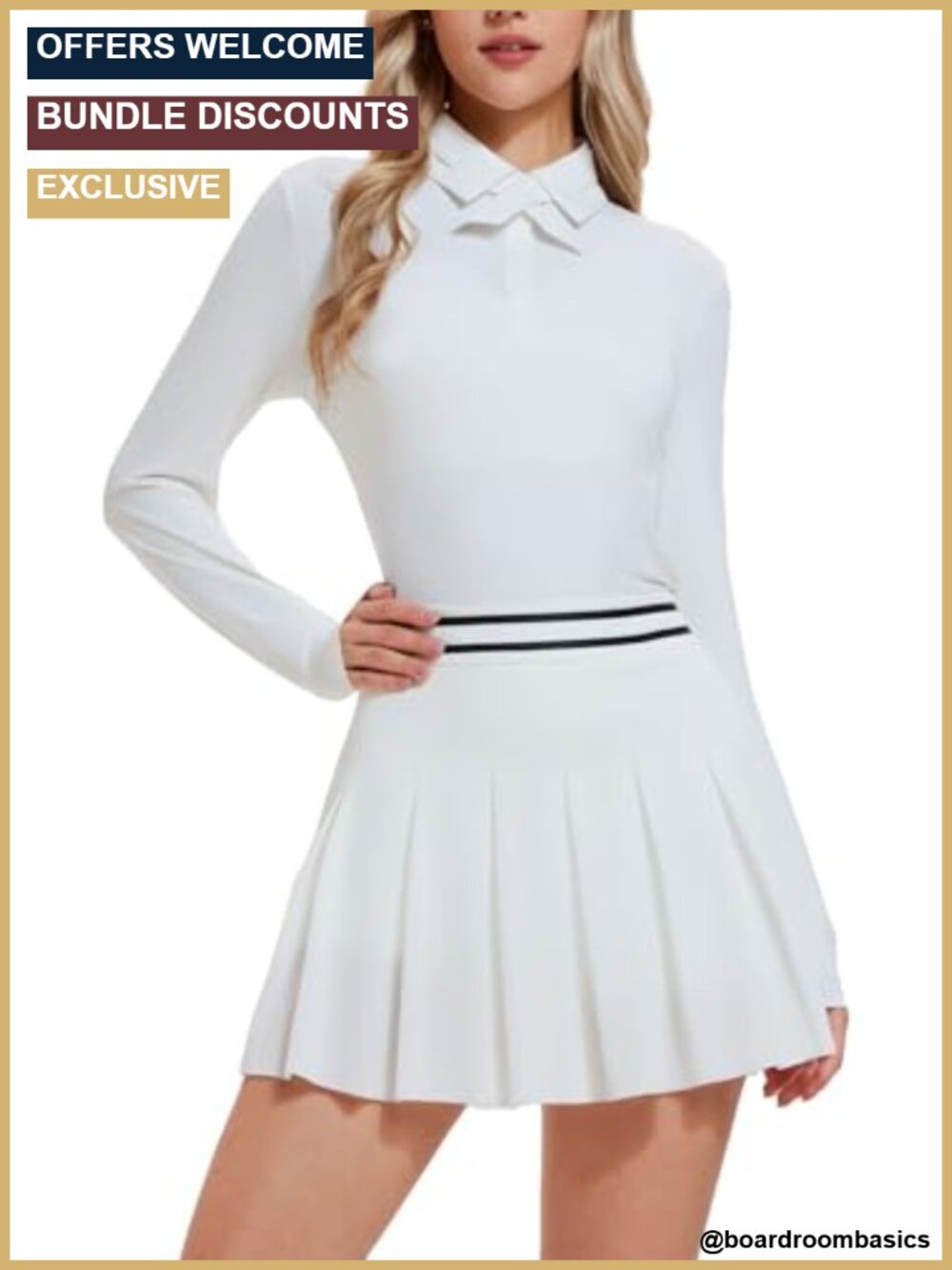 Two Piece Tennis Skirt Set Golf Shirt Pleated Skort Built-in Shorts Pocket